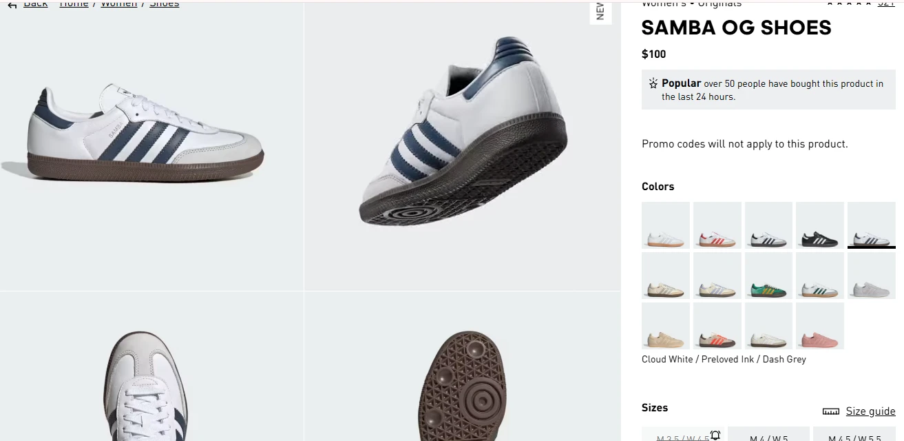 Addidas high-quality product images along with video