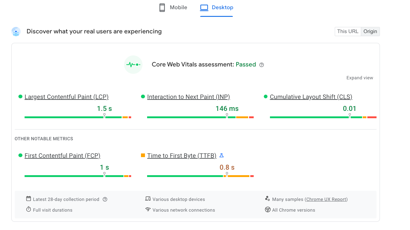 pagespeed insights desktop results