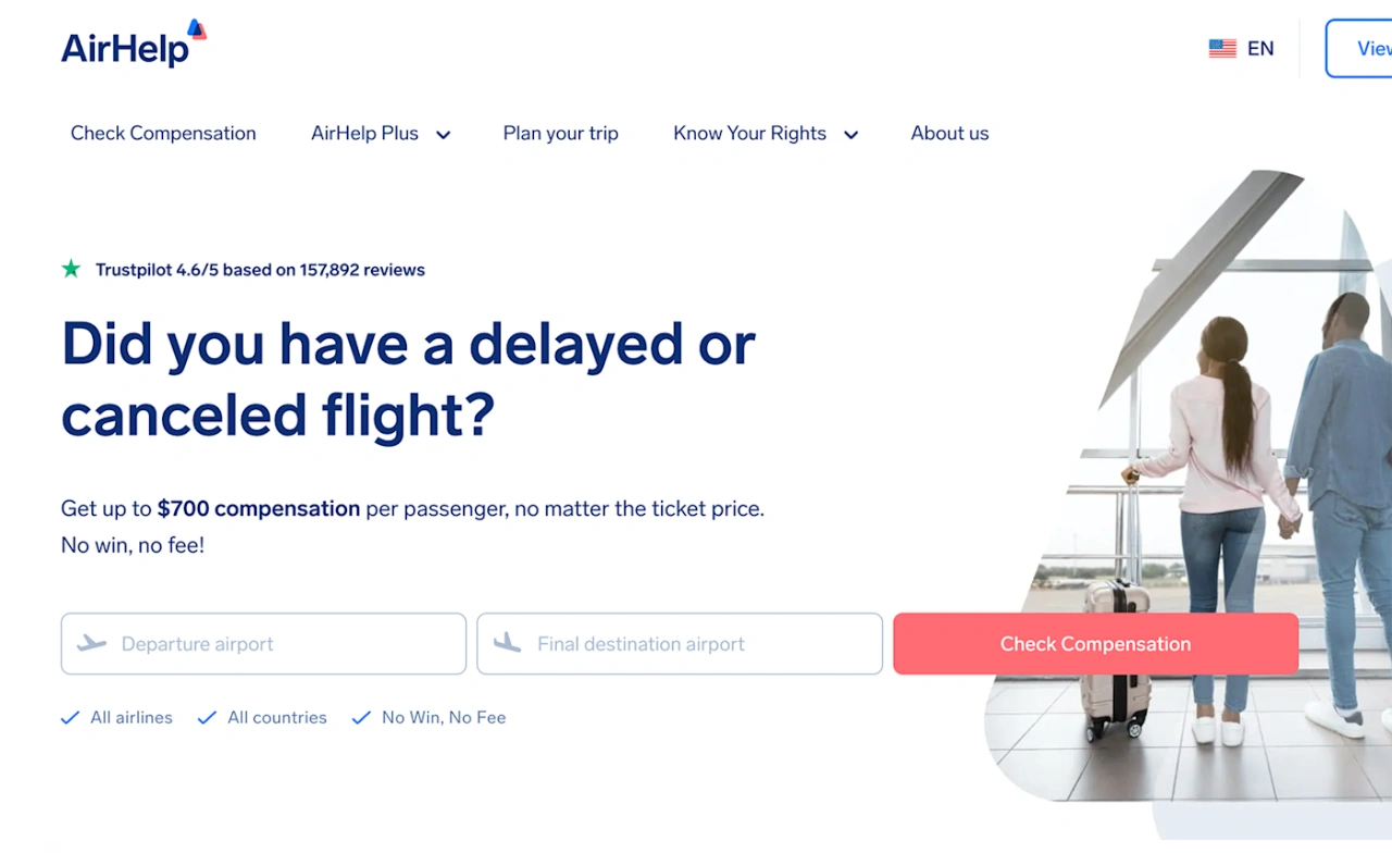 Screenshot of Airhelp's homepage header