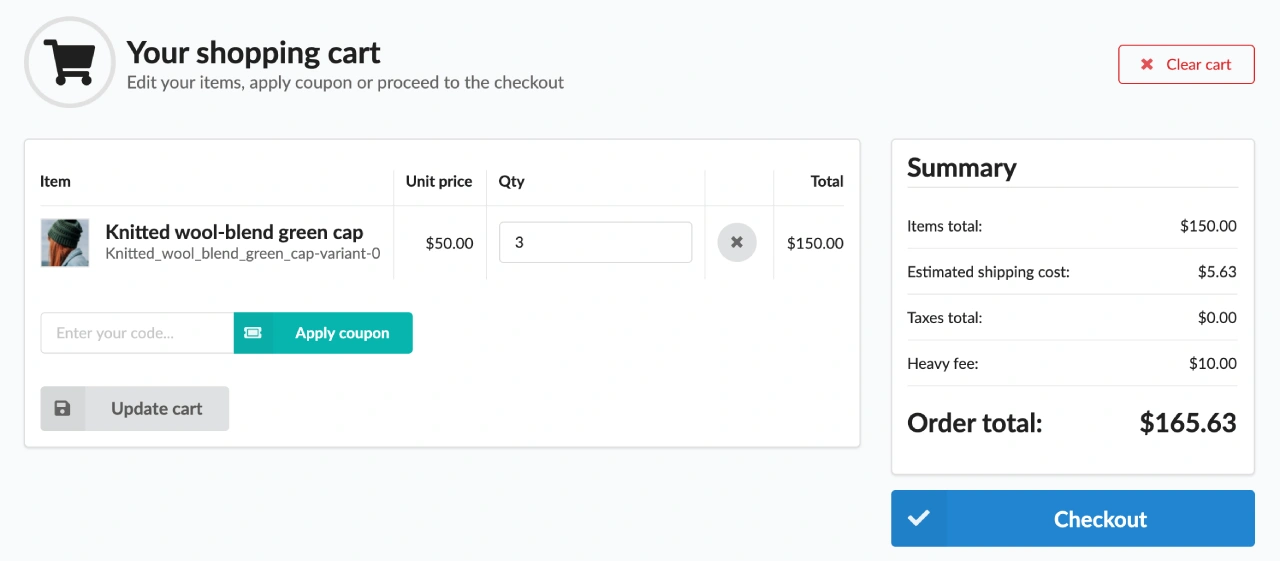 Checkout page order summary