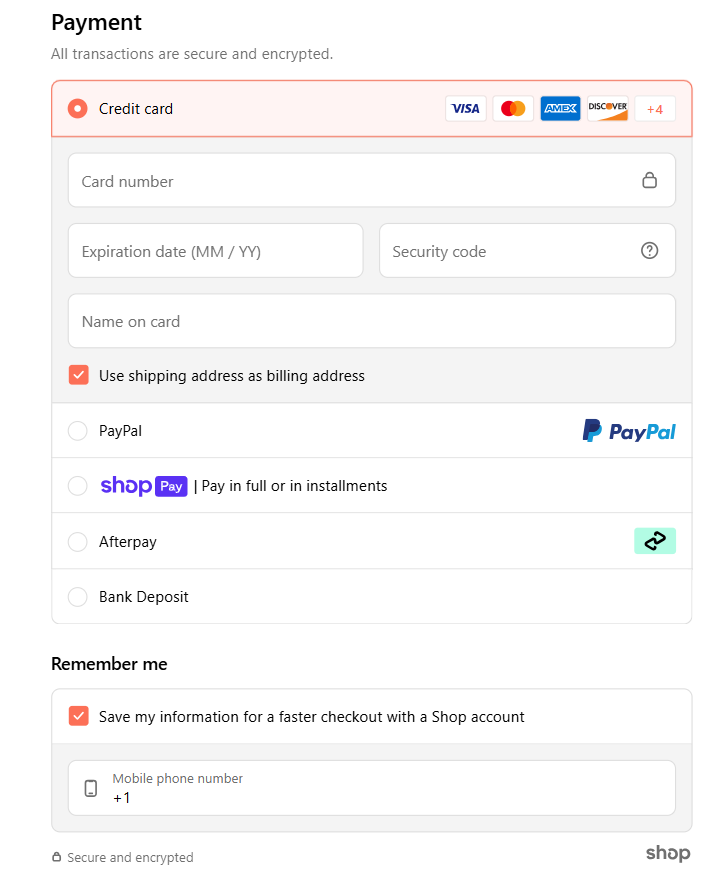 checkout page options