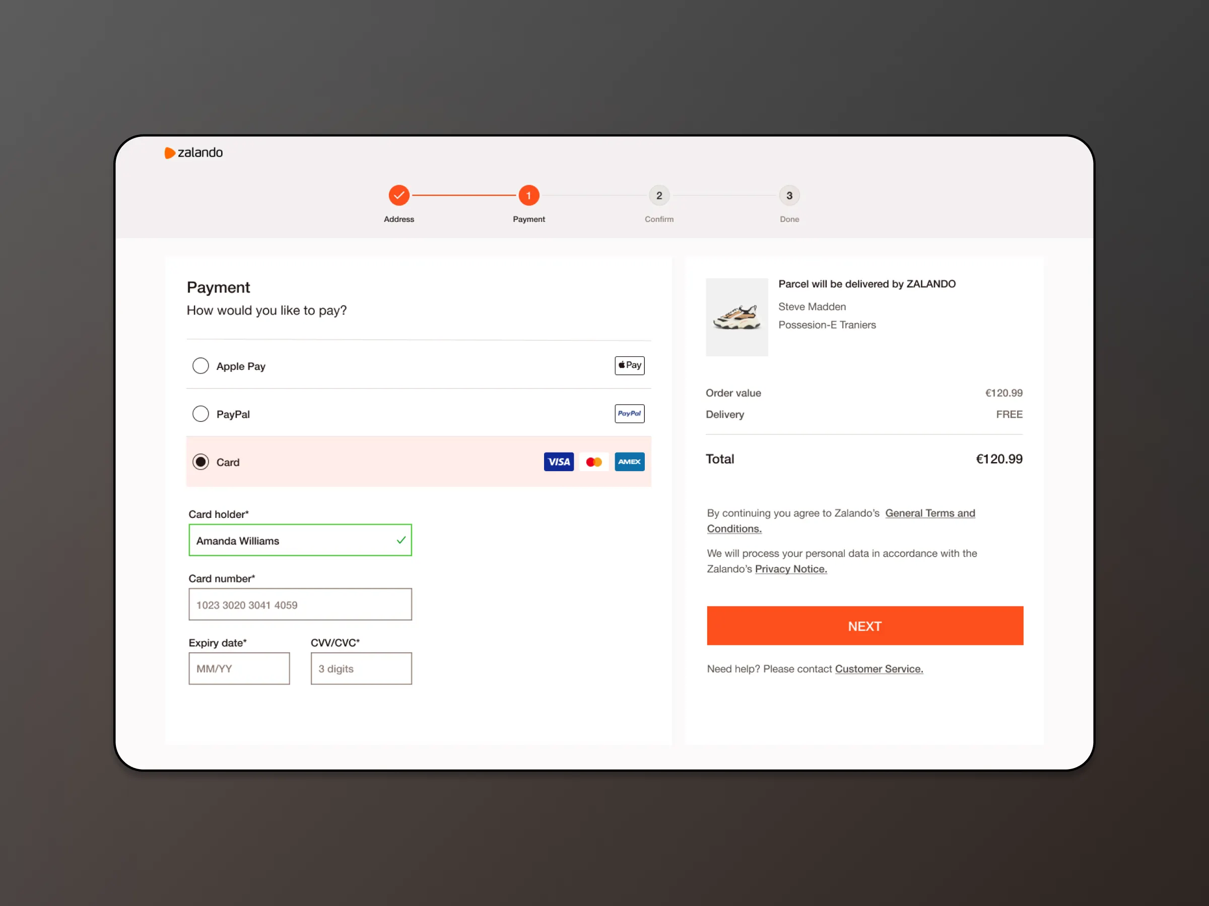 Zalando Checkout page