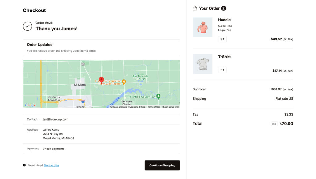 example for a completed check out