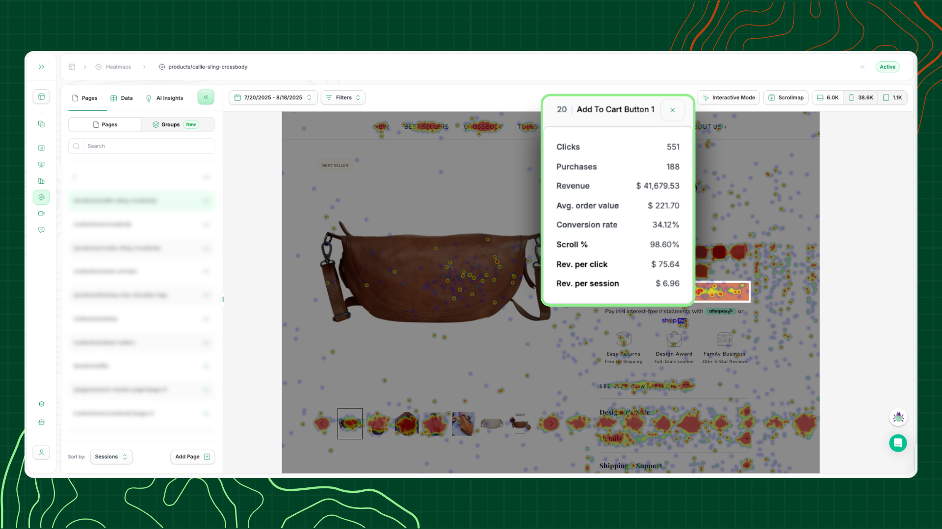 heatmap.com data on an e-commerce product page